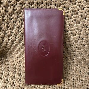 Cartier Maroon Leather Wallet with Gold Plaque EUC with COA